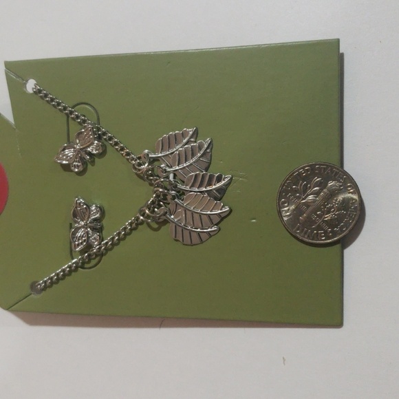 Silver-Tone Leaf Charm Necklace & Butterfly Stud Earrings Set – Nature Jewelry - Picture 8 of 9